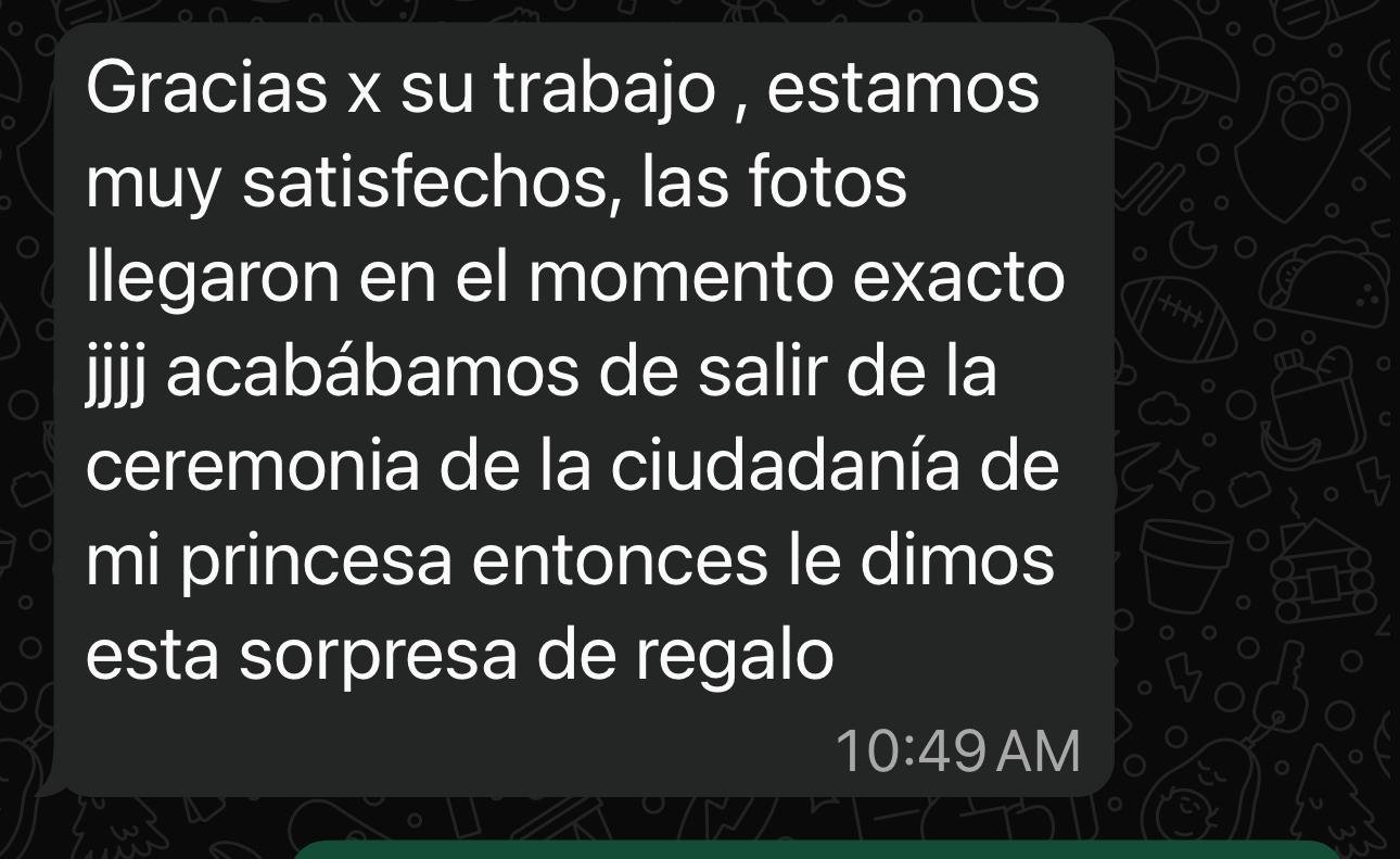 Mensaje de agradecimiento por WhatsApp — regalo sorpresa tras ciudadanía